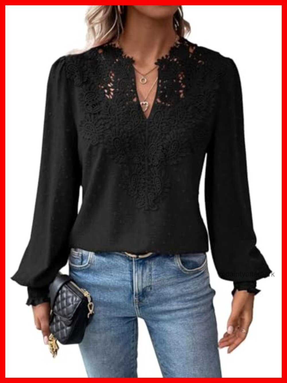 Boho Flowy Lace Floral V Neck Long Sleeve Blouse Ruffle Crochet Top